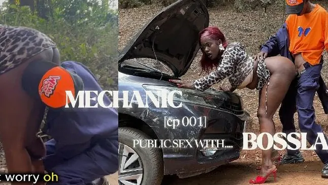 Watch how mombasapornstar gets her big ass drilled by a lucky mechanic in public