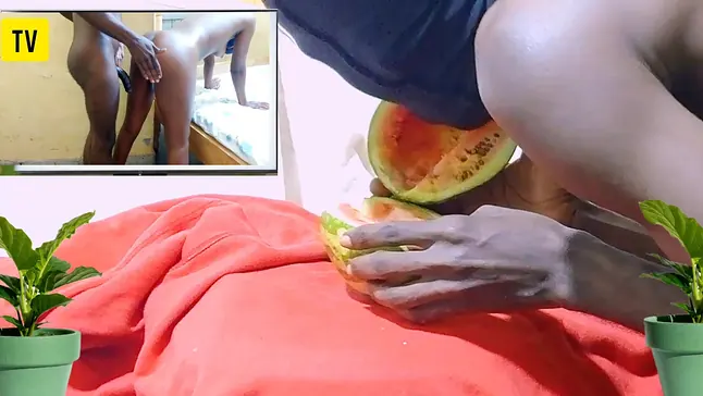 Watch as African hottie gets wet and hot while watching Dicksex & Givensex's romantic fuckfest!