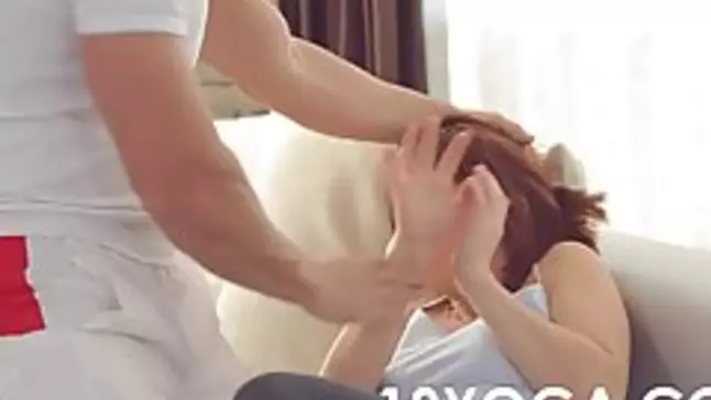 Slender gal is doing yoga expecting that her individual trainer will drill her after that