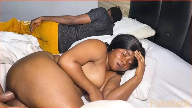 Observe this naughty cheating housewife take on a phat dark-hued penis while her husband witnesses